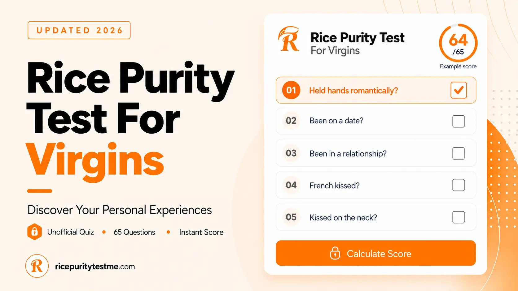 Rice Purity Test for Virgins: 65-question personal experiences quiz